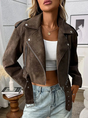 Brun biker jacka dam