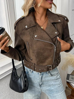 Brun biker jacka dam