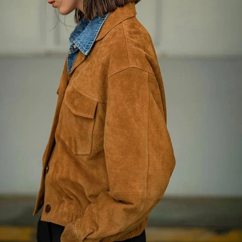 Brun bomberjacka i mocka dam