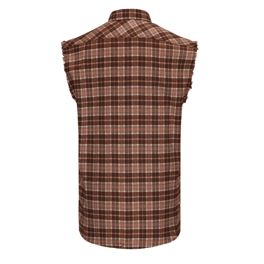Brun rutig ärmlös skjorta herr