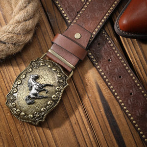 Brunt cowboyläderbälte