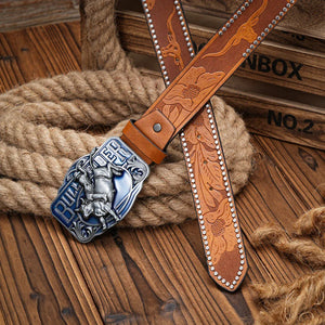 Bull Rider cowboybälte med blå emaljspänne