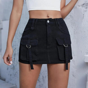Cargo-minikjol i denim Svart / S