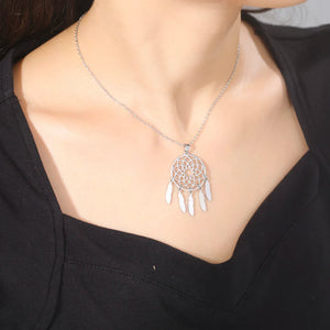 Cazador Hollow Dreamcatcher Feather Pendant Necklaces for Women Stainless Steel Jewelry Choker Necklaces 2025 Birthday Gift