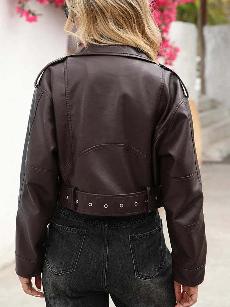 Chokladbrun skinnimitation jacka dam