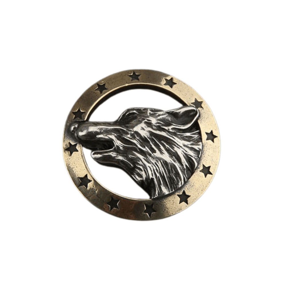 Concho rund mässing med varghuvud