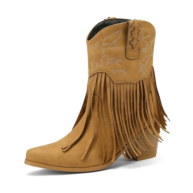 Korta Cowgirl Boots i Mocka med Fransar