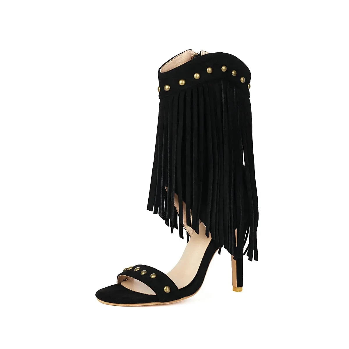 Cowboy sandaler med fransar i mockalook och nitar