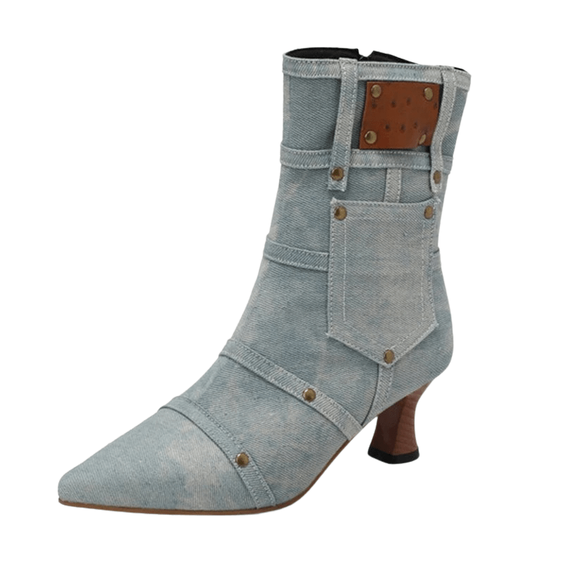 Cowboy stövletter i denim med ficka och nitar