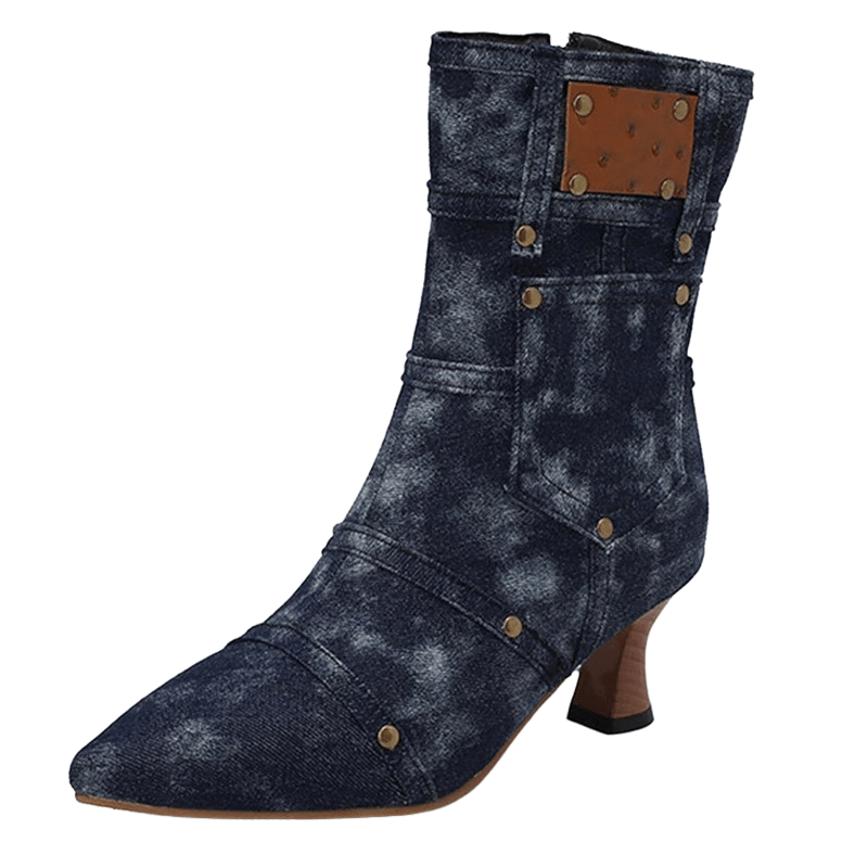 Cowboy stövletter i denim med ficka och nitar