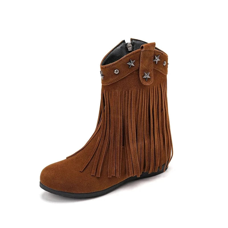 Cowgirl-Ankelboots i Mocka med Fransar och Stjärnor