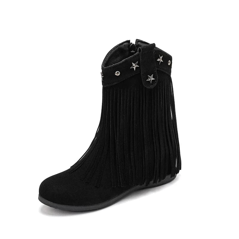 Cowgirl-Ankelboots i Mocka med Fransar och Stjärnor Svart / 35