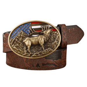Cowboybälte amerikanskt älgspänne Mörkbrun guld / 120cm