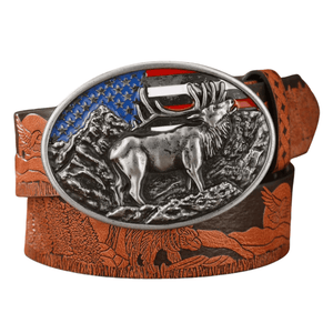 Cowboybälte amerikanskt älgspänne Brun silver / 120cm