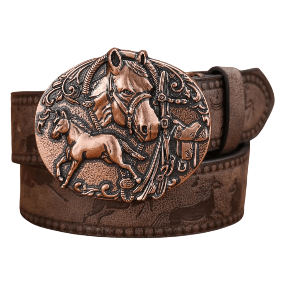 Cowboybälte antikbrons hästspänne Mörkbrun / 120cm