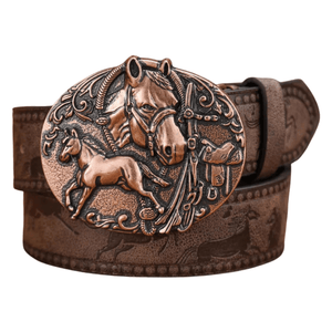 Cowboybälte antikbrons hästspänne Mörkbrun / 120cm