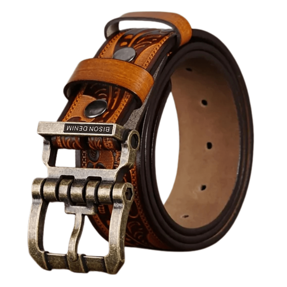Cowboybälte i Präglat Läder med Vintage Spänne Brun / 110cm