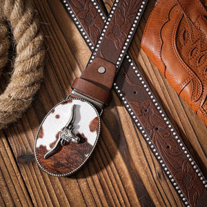 Cowboybälte kohudsmönstrat rektangelspänne