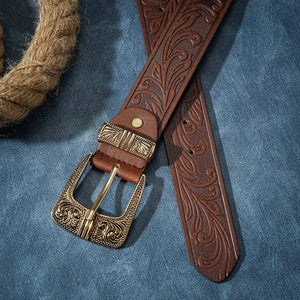 Cowboybälte med antikt guld gravyrspänne