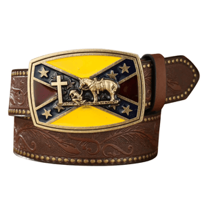 Cowboybälte med färgstarkt spänne Brun guld / 120cm