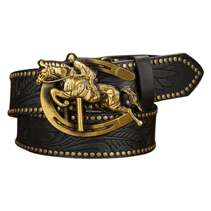 Cowboybälte med häst och hästskospänne Svart guld / 120cm