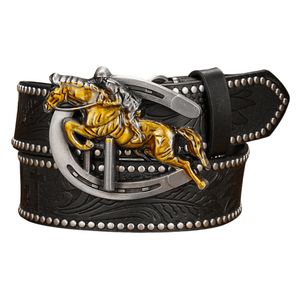 Cowboybälte med häst och hästskospänne Svart silver / 120cm