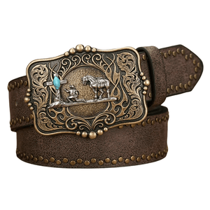 Cowboybälte med kors och hästdesign Mörkbrun / 120cm