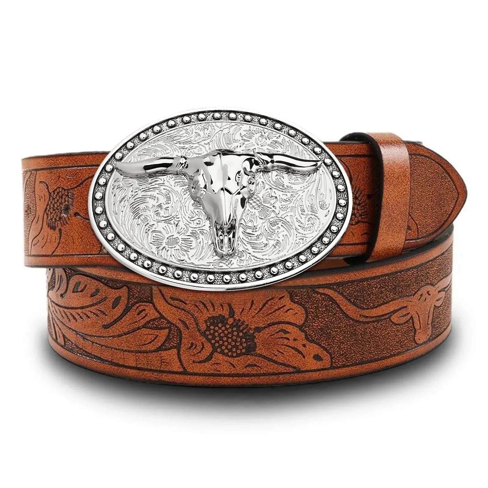 Cowboybälte med ovalt silverspänne