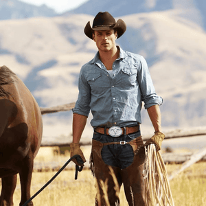 Cowboybälte med ovalt silverspänne