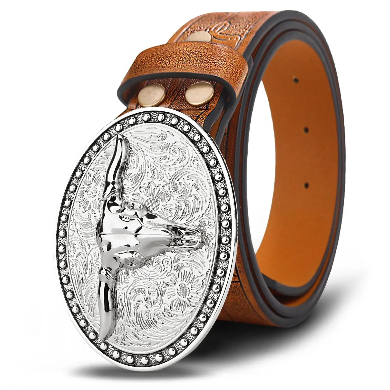 Cowboybälte med ovalt silverspänne Brun / 110cm