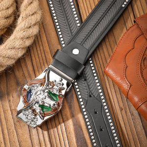 Cowboybälte med silverfärgat Longhornspänne