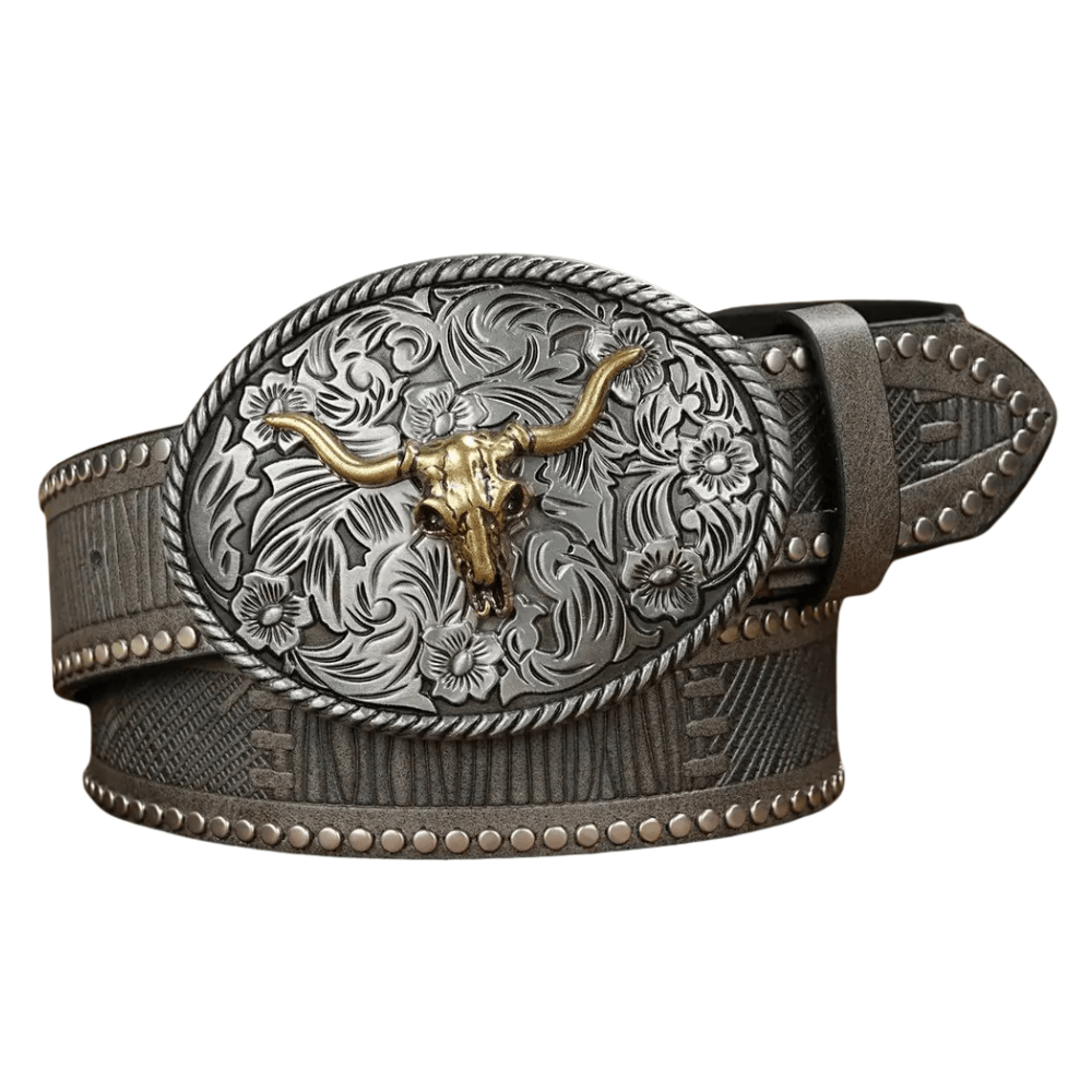 Cowboybälte ovalt longhornspänne Grå / 120cm