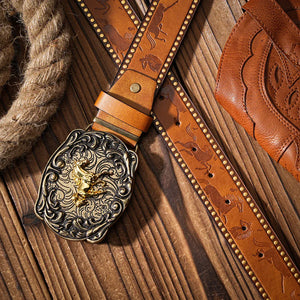 Cowboybälte skulpterad gyllene häst