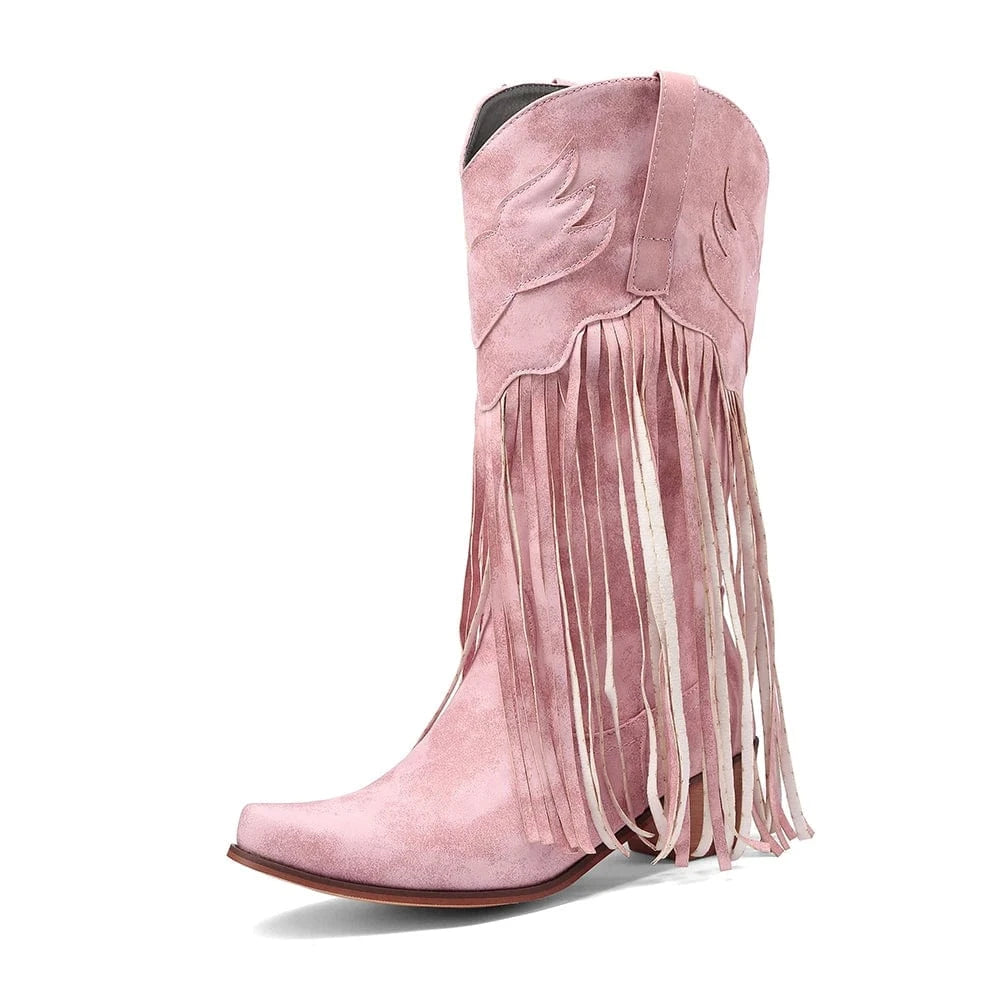 Cowboyboots dam med fransar i retrostil av mjukt läder Rosa / 34