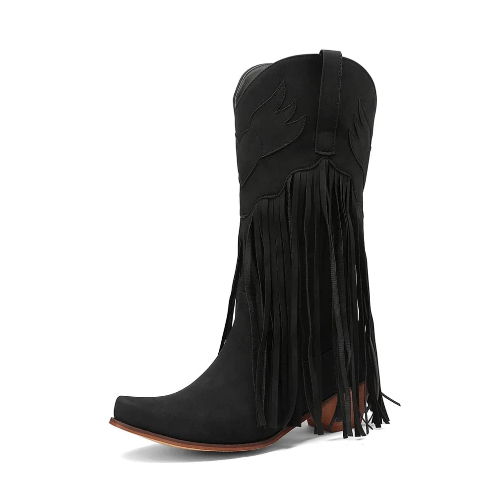 Cowboyboots dam med fransar i retrostil av mjukt läder Svart / 34
