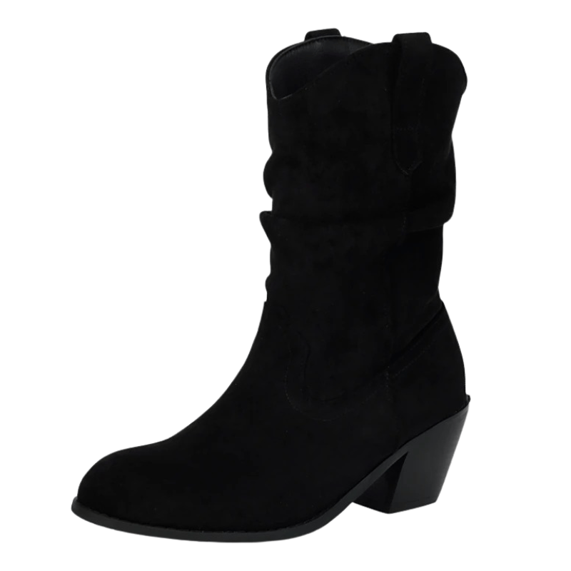 Cowboyboots i mjuk mocka med rynkad skaftdesign Svart / 35