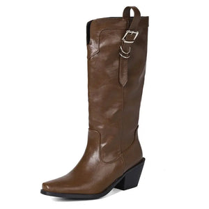 Cowboyboots i mjukt läder med elegant spänndetalj Brun / 35