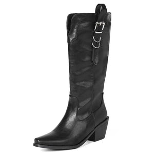 Cowboyboots i mjukt läder med elegant spänndetalj Svart / 35