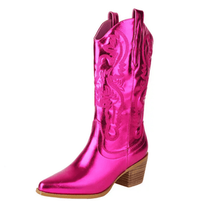 Cowboyboots i präglat läder med broderade detaljer Rosa / 35