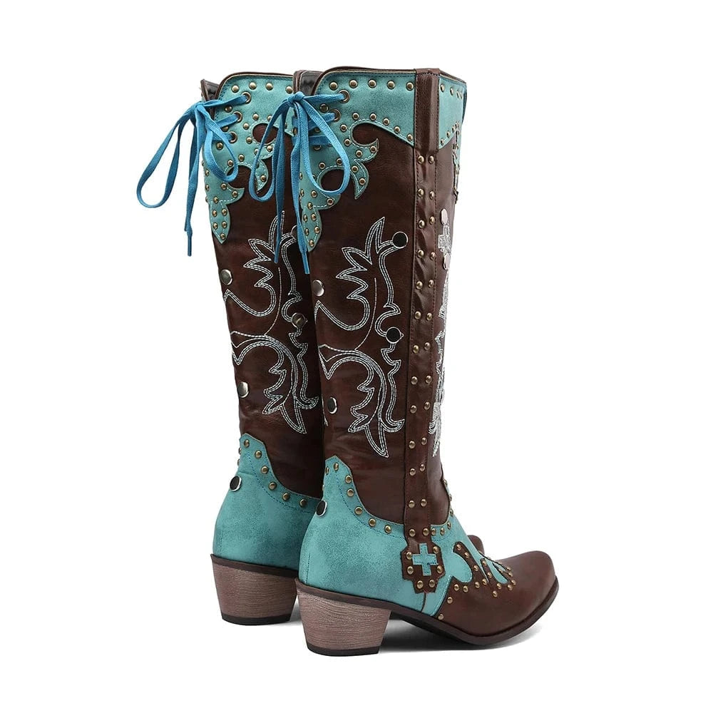 Cowboyboots i turkos och brunt