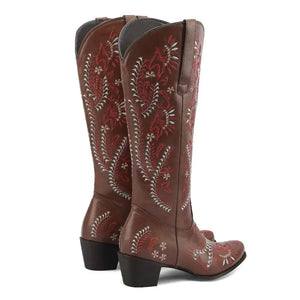 Cowboyboots med broderad design och blockklack
