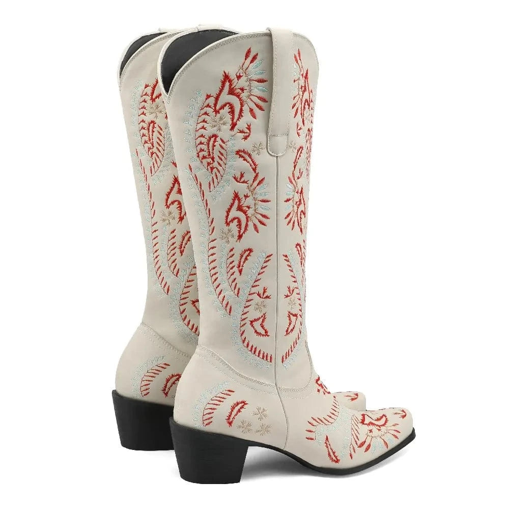 Cowboyboots med broderad design och blockklack
