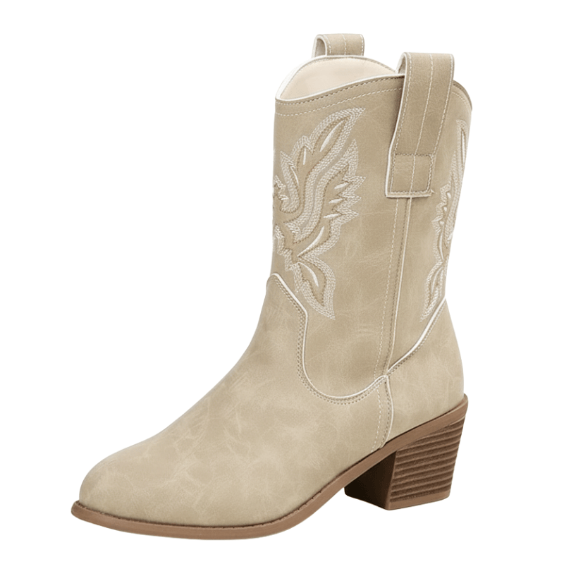 Cowboyboots med broderad design och kraftig klack