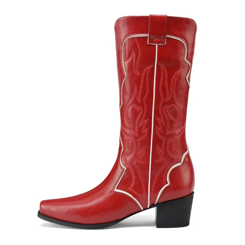 Cowboyboots med broderad westernstil i lyxigt läderlook