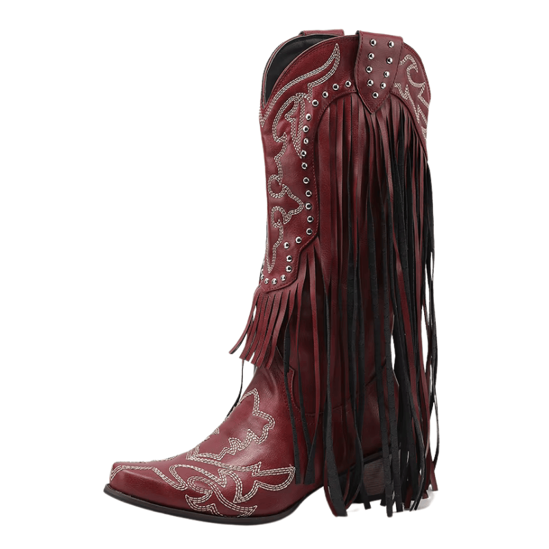 Cowboyboots med fransar och broderi i västernstil