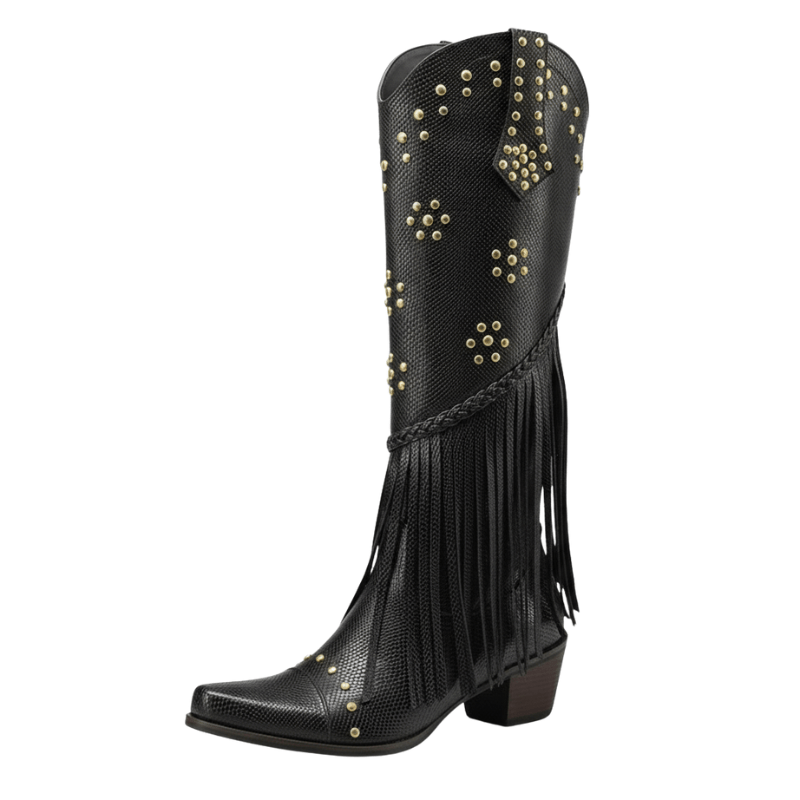 Cowboyboots med Fransar och Präglad Läderlook