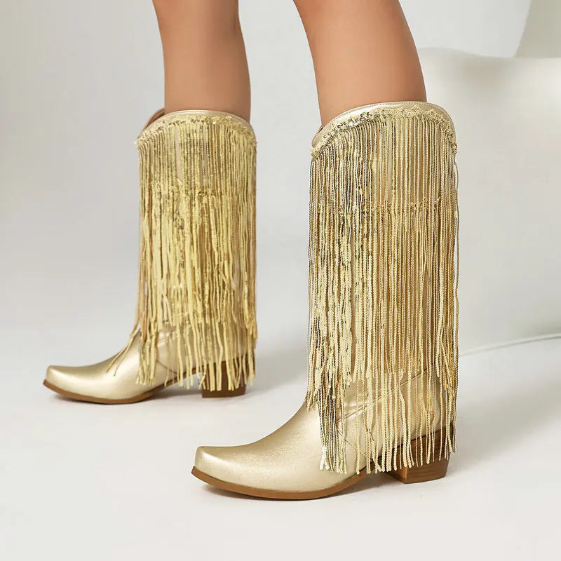 Cowboyboots med glittrande fransar