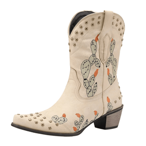 Cowboyboots med Kaktusbroderi och Nitar för Dam Beige / 35