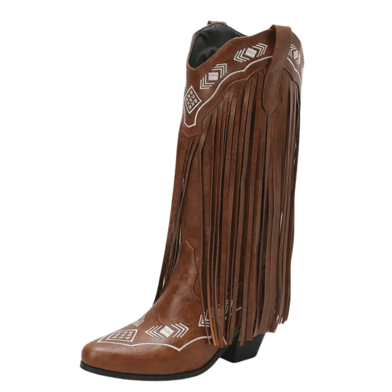 Cowboyboots med tofsar i mjukt läder och broderade detaljer