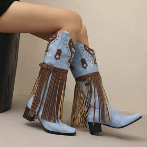 Cowboyboots med tofsar och broderad retrodesign